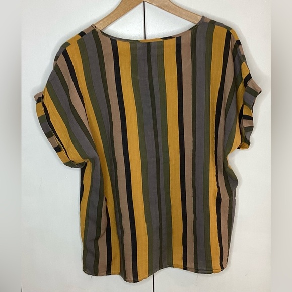 Emery Rose XL cotton blend yellow,green,brown, grey striped pull on top - Picture 2 of 8